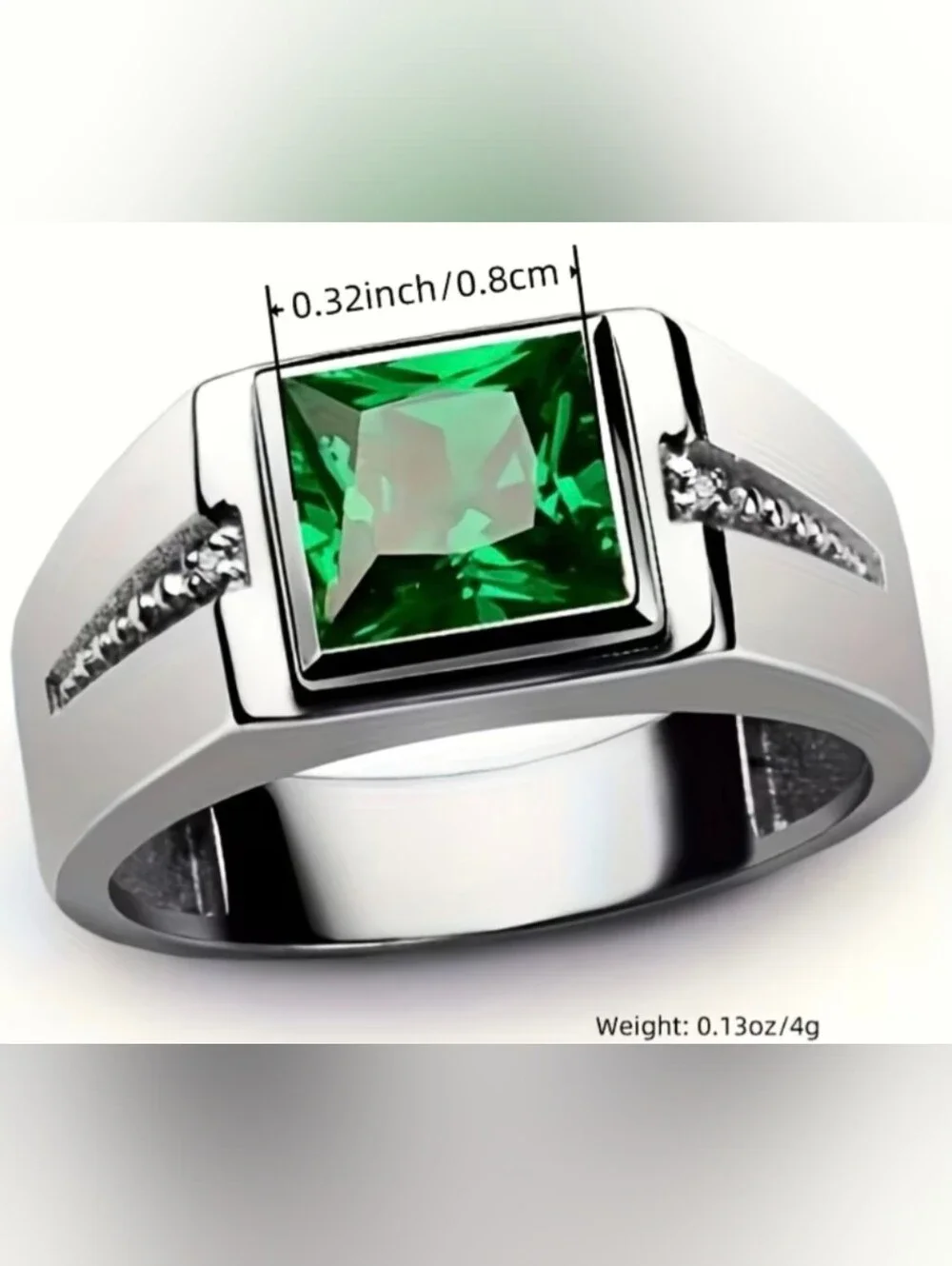 925 Sterling Silver Emerald Gemstone Ring Lab Grown Emerald & CZ Stones New